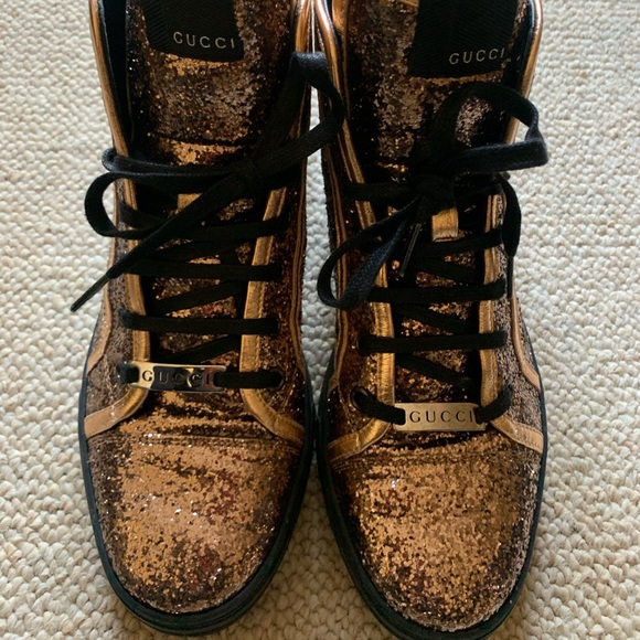 Gucci Shoes - Gucci copper glitter sneakers